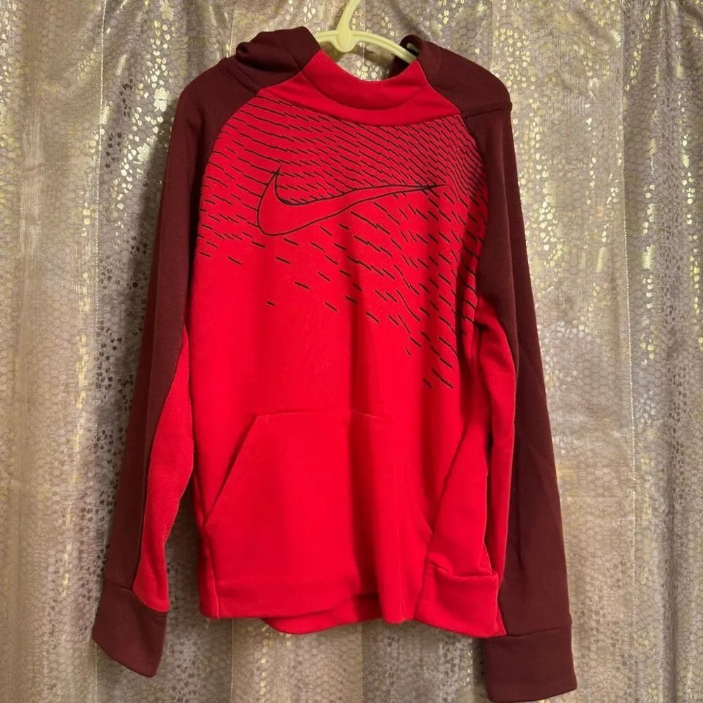 Nike Red Burgundy Swoosh Dri Fit Hoodie Pullover Sweatshirt Boys Small 6/7